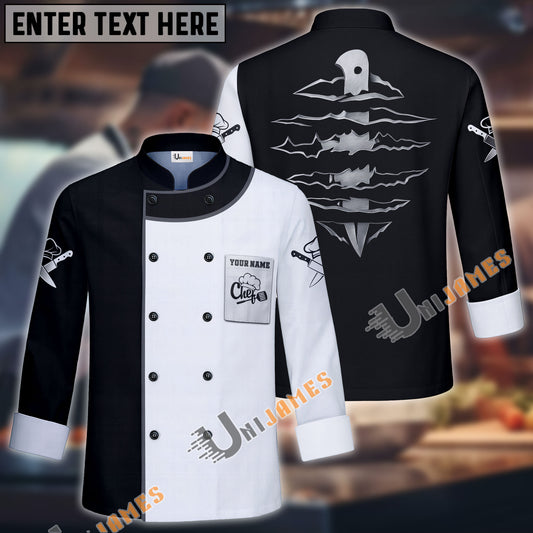 Unijames Scratch Knife Multicolor Option Custom Name Long Sleeve Chef Jacket (4 Colors)