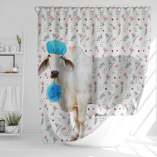 Uni Brahman Cattle Flower 3D Shower Curtain