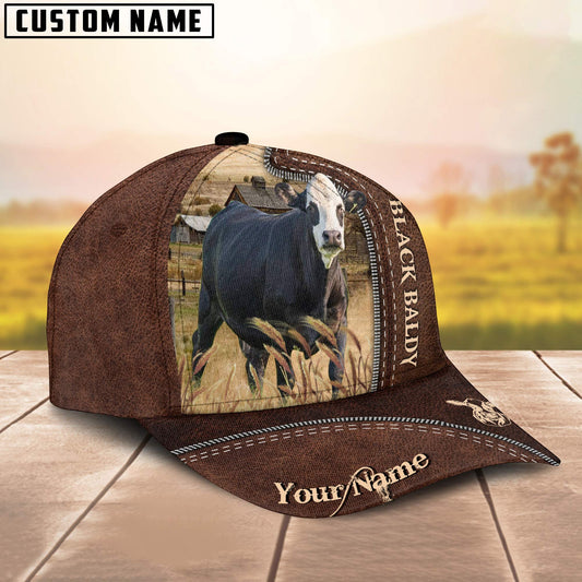 Uni Black Baldy Customized Name Leather Pattern Cap