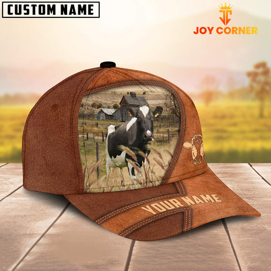 Uni Holstein Customized Name Brown Leather Pattern Cap