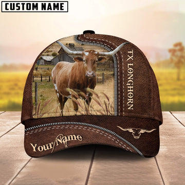 Uni Texas Longhorn Customized Name Leather Pattern Cap