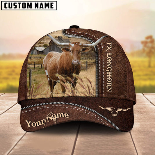 Uni Texas Longhorn Customized Name Leather Pattern Cap