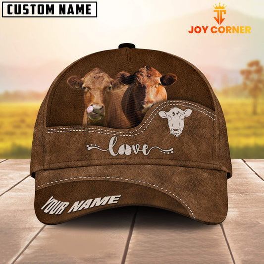 Uni Red Angus Love Leather Pattern Customized Name Cap