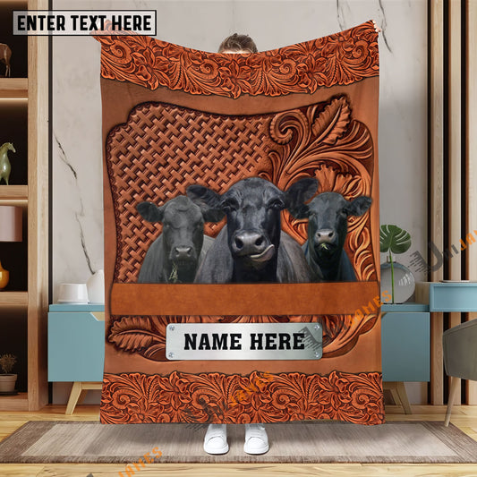 Uni Black Angus Cattle Farming Life Personalized Name Blanket