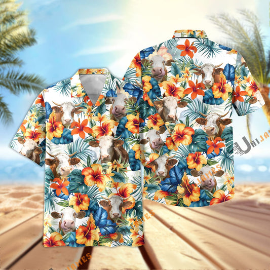 Unique Simmental Colorful Summer Flowers and Leaves Hawaiian Shirt