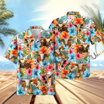 Uni Texas Longhorn Blue Colorful Summer Pattern Hawaiian Shirt