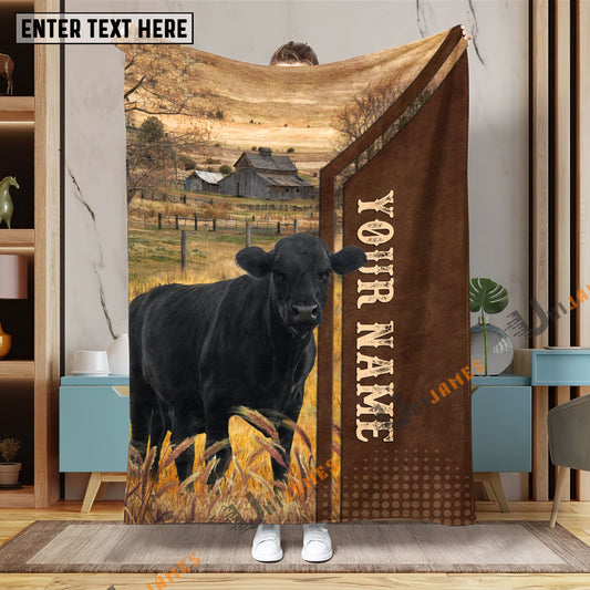 Uni Personalized Name Black Angus Farming Life Pattern Blanket