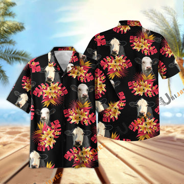 Unique Black Baldy Black Red Flowers Pattern Hawaiian Shirt