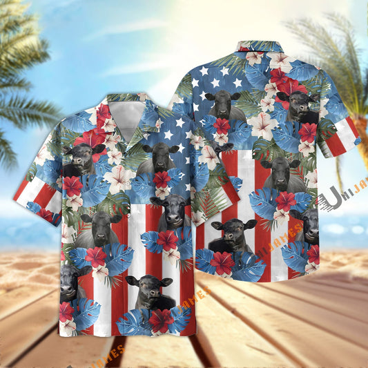 Uni Black Angus US Flag Vintage 3D Hawaiian Shirt