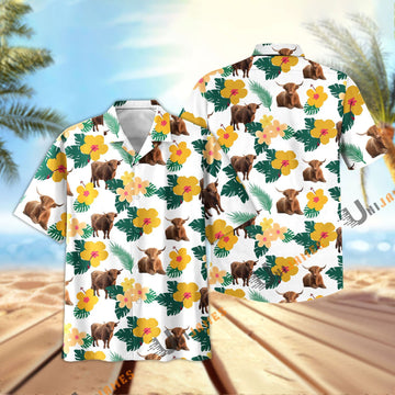 Uni Highland Summer Flamigo Flower Hawaiian Shirt