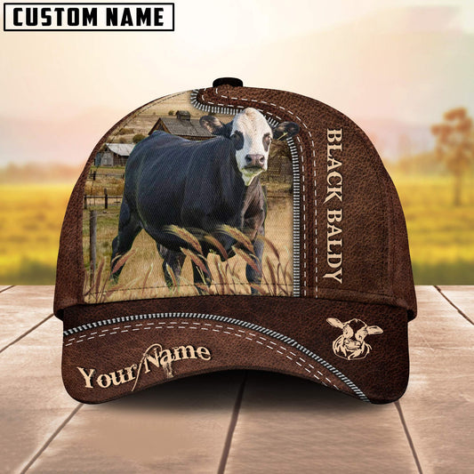 Uni Black Baldy Customized Name Leather Pattern Cap