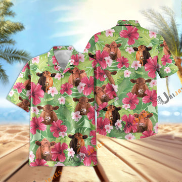 Uni Red Angus Green Summer Hawaiian Shirt