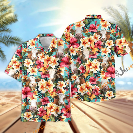 Unique Simmental Tropical Flower Pattern Seamless Hawaiian Shirt