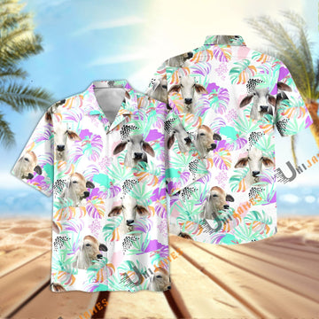Unique Brahman Purple Tropical Pattern Hawaiian Shirt