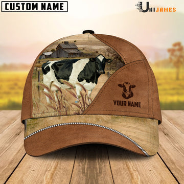 Uni Holstein Cattle Personalized Name Brown Farm Cap