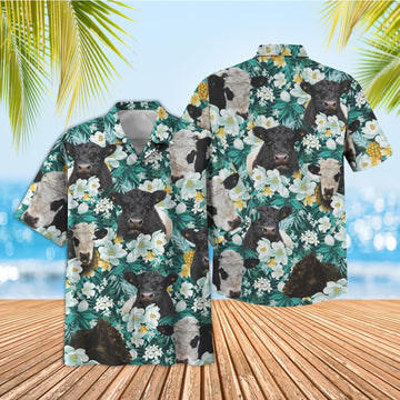 Unique Belted Galloway Floral Blue Summer 3D Hawaiian Shirt