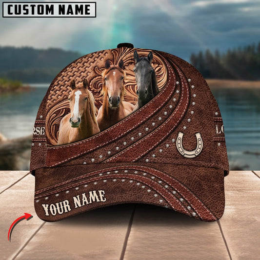 Unijames Three Horses Carving Leather Pattern Personalized Name Cap
