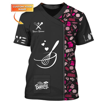 Uni Personalized Name Pink Pattern Baking Uniform Pattern 3D Shirt [Non-Workwear]