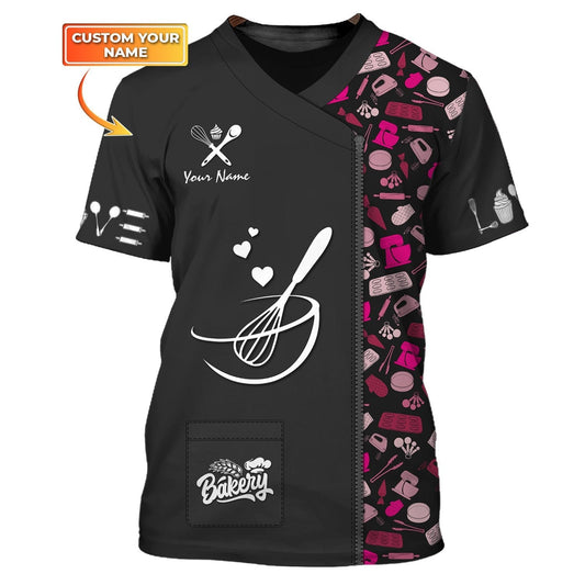 Uni Personalized Name Pink Pattern Baking Uniform Pattern 3D Shirt [Non-Workwear]