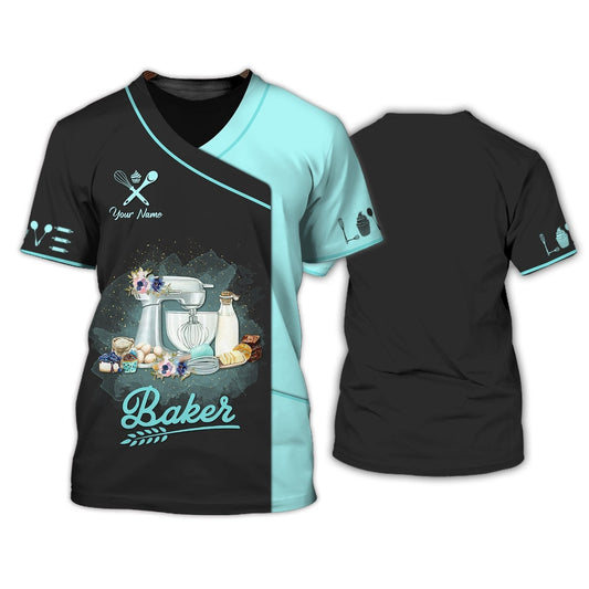 Uni Personalized Name Black And Blue Uniform Baking Pattern 3D Shirt [Non-Workwear]