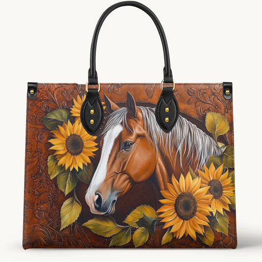 Uni Personalized Horse Sunflower Leather Handbag For Woman