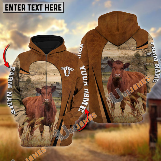 Uni Personalized Name, Farm Name Red Angus Premium Brown Pattern Hoodie