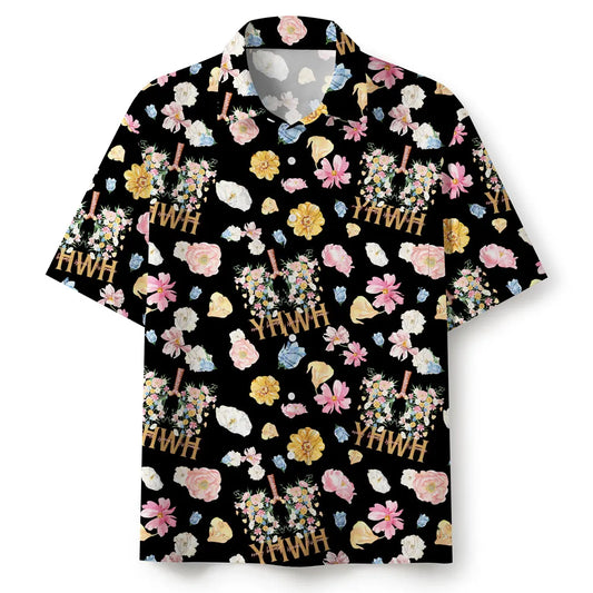 UniJames YHWH Flower Black Christian Hawaiian Shirt
