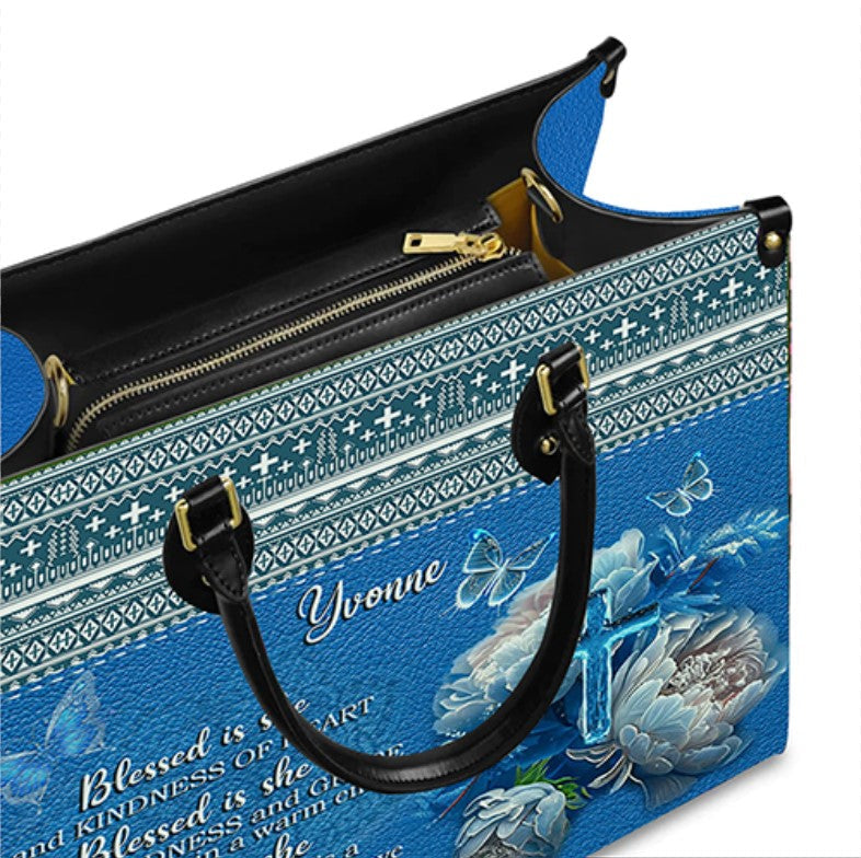 Blessed Is She Leather Handbag Blue, Personalized Bags, Gifts for Women, Christmas Gift, CABLTB01290923.