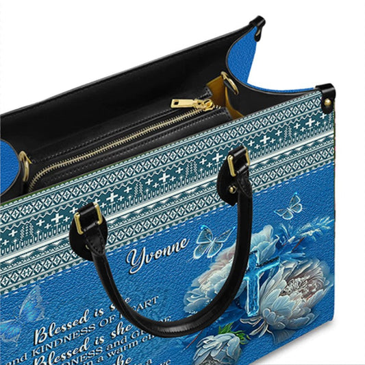 Blessed Is She Leather Handbag Blue, Personalized Bags, Gifts for Women, Christmas Gift, CABLTB01290923.