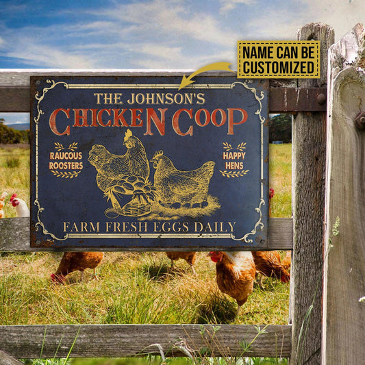 uni Yellow Chicken Coop Farm Fresh Eggs Rectangle Metal Sign Custom Name