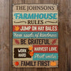 uni Farm Farmhouse Rules Harvest Love Nice Design Rectangle Metal Sign Custom Name