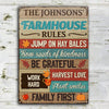 uni Farm Farmhouse Rules Harvest Love Nice Design Rectangle Metal Sign Custom Name