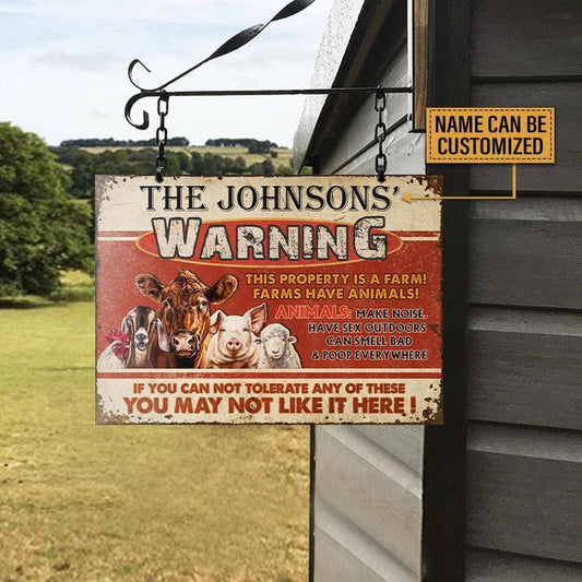 uni This Property Is A Farm Red Rectangle Metal Sign Custom Name