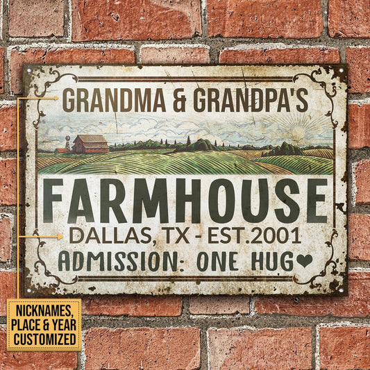 uni Big Farm Farmhouse One Hug Rectangle Metal Sign Custom Name Place Year