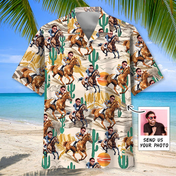 Funny Horse Racing Desert Custom Photo Hawaiian Shirt
