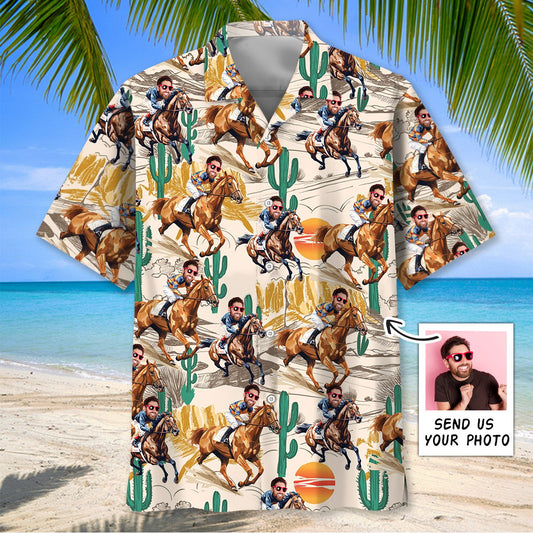 Funny Horse Racing Desert Custom Photo Hawaiian Shirt
