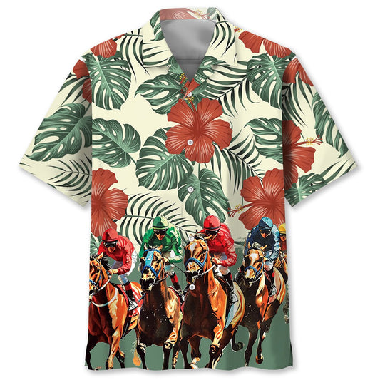 Vintage Flower Horse Racing Hawaiian Shirt