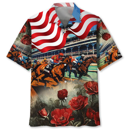 Horse Racing USA Rose Hawaiian Shirt