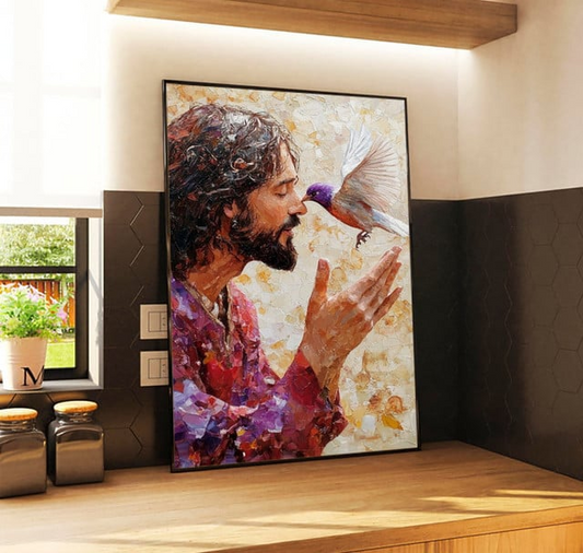 Unijames Jesus Wall Art Canvas Painting with Bird