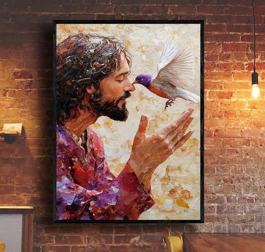 Unijames Jesus Wall Art Canvas Painting with Bird