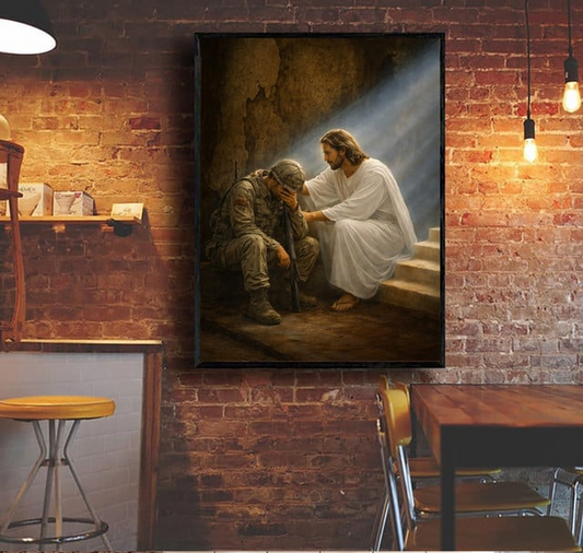 Unijames Jesus Comforting Soldier Canvas Wall Art