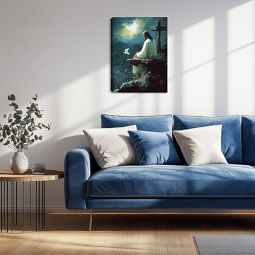 Unijames Jesus Sitting by the Cross Canvas Wall Art