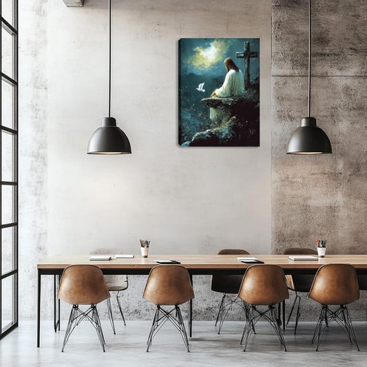 Unijames Jesus Sitting by the Cross Canvas Wall Art