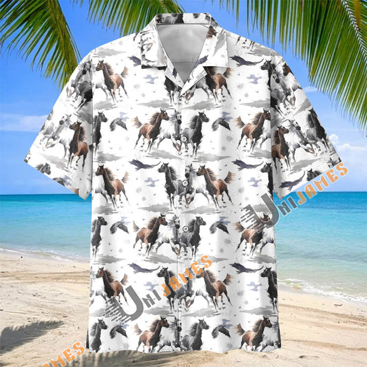 UniJames Wild Running Horse and Eagle Pattern Hawaiian Shirt