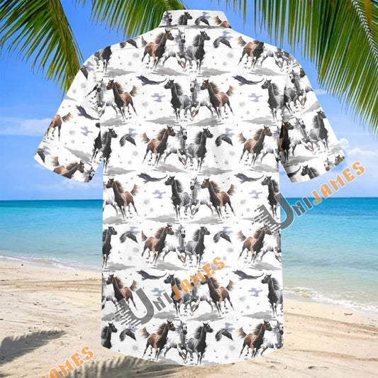 UniJames Wild Running Horse and Eagle Pattern Hawaiian Shirt