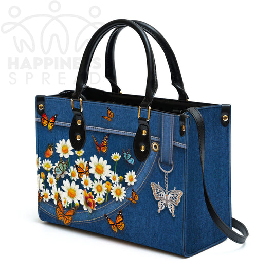 Personalized Handbag, Daisy And Butterfly, Personalized Gifts, Gifts for Women.