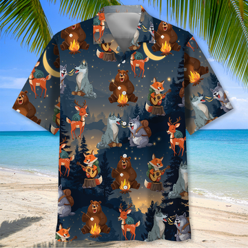 Unijames Funny Animal Camping Hawaiian Shirt