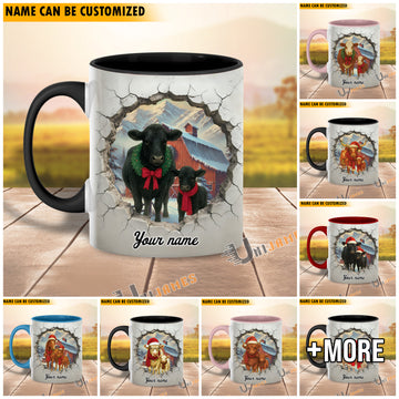 Uni Personalized Name Christmas Farmyard Mug (14 Cattle Breeds)