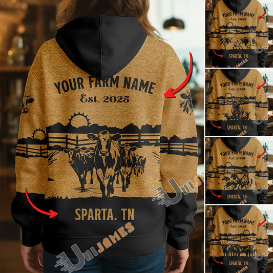 Uni Personalized Coir Pattern Name & Farm Name Cattle Hoodie