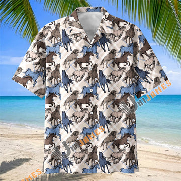 UniJames "Born To Be Free" Running Horse Plaid Hawaiian Shirt
